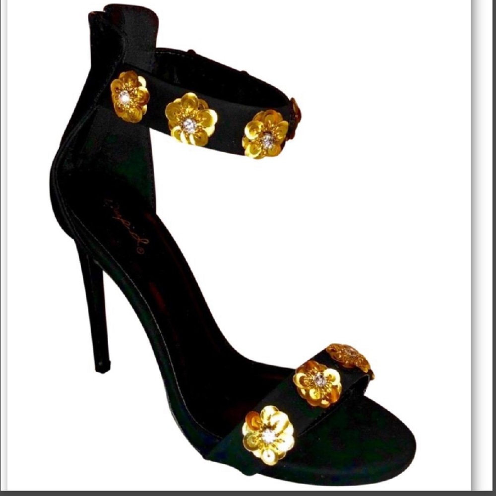 GOLD SEQUIN RHINESTONE VELVET ANKLE STRAPS